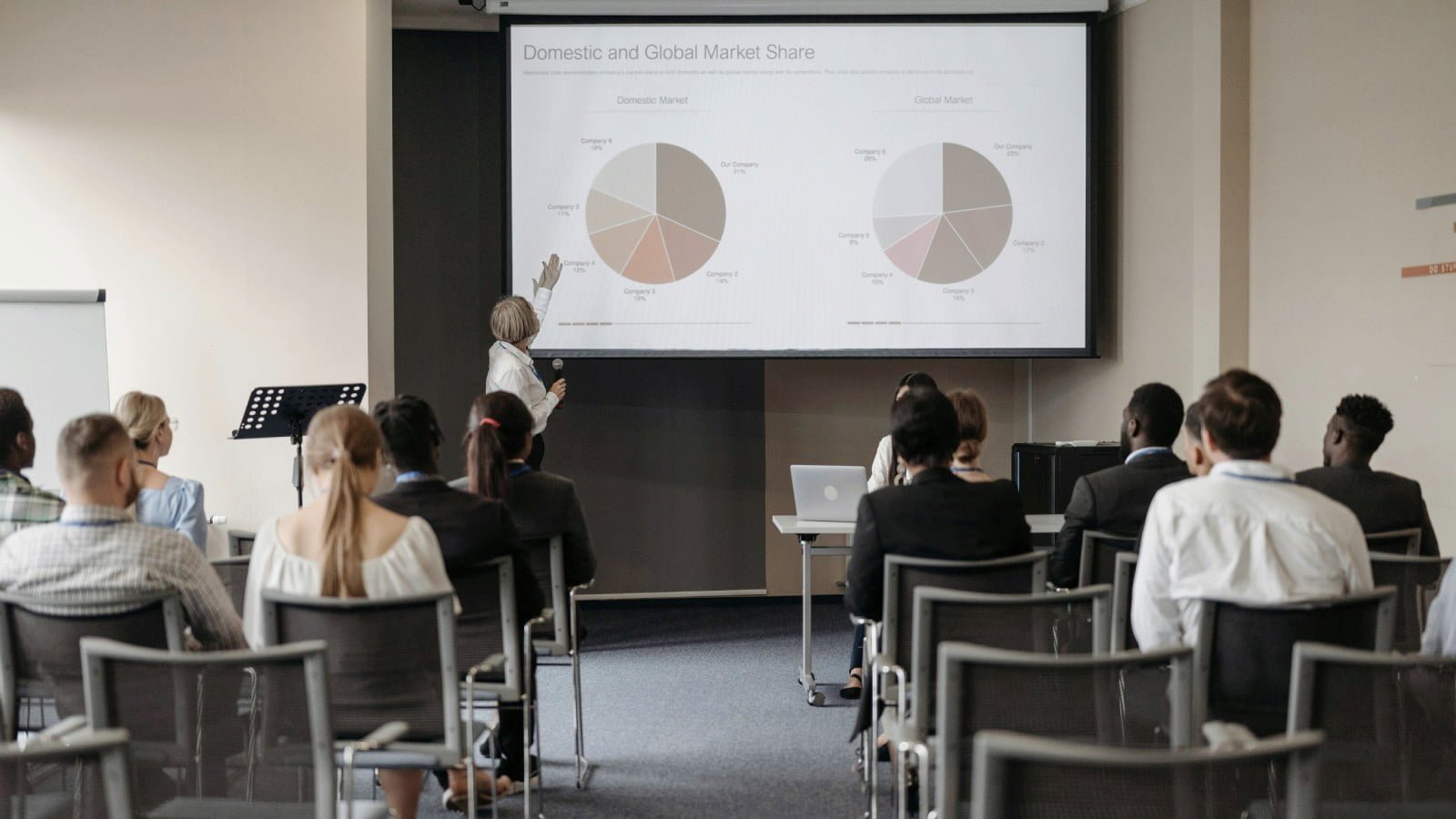 International classroom training session with instructor presenting to participants in a professional learning environment